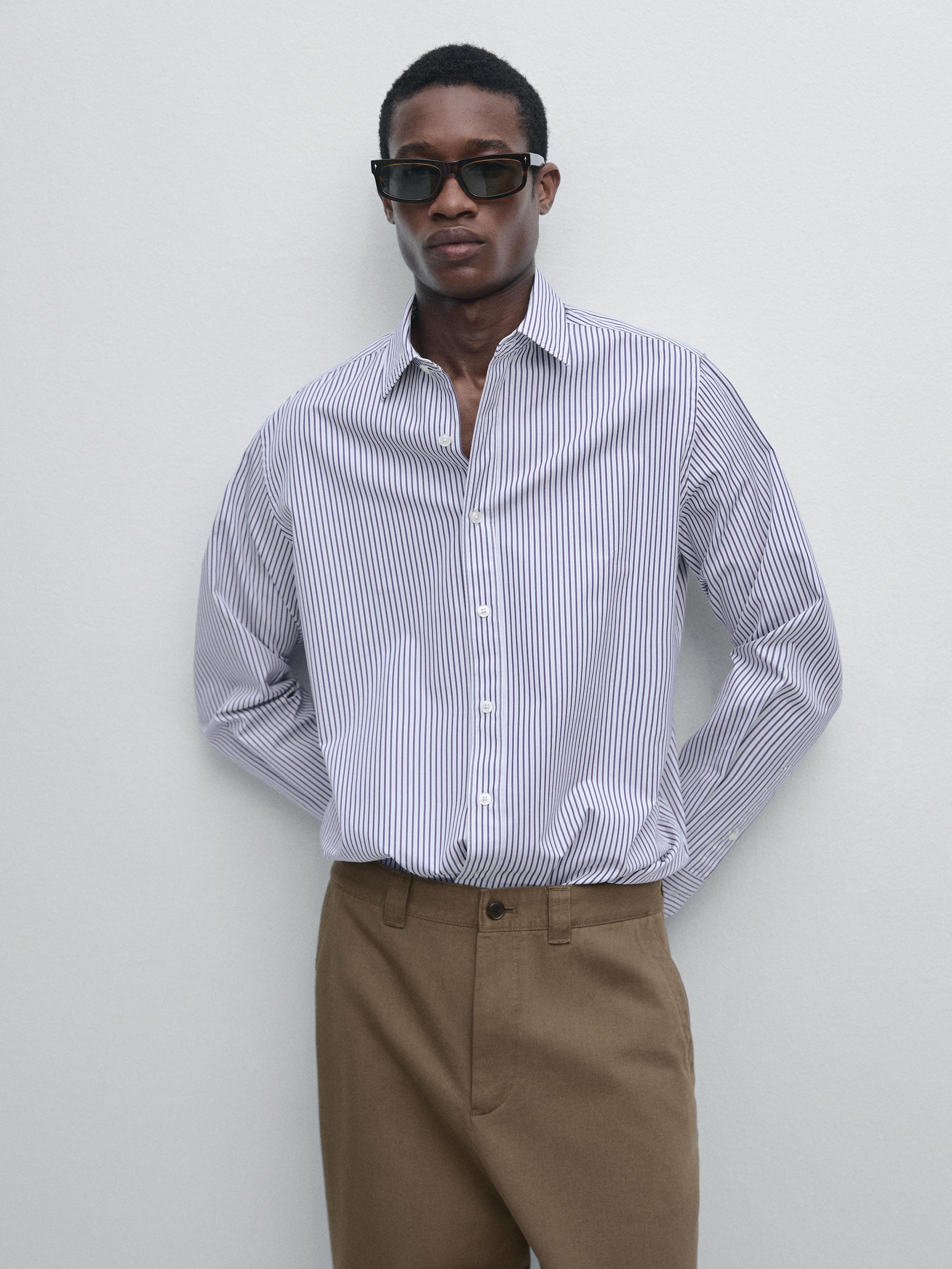 Regular fit striped 100% cotton shirt
